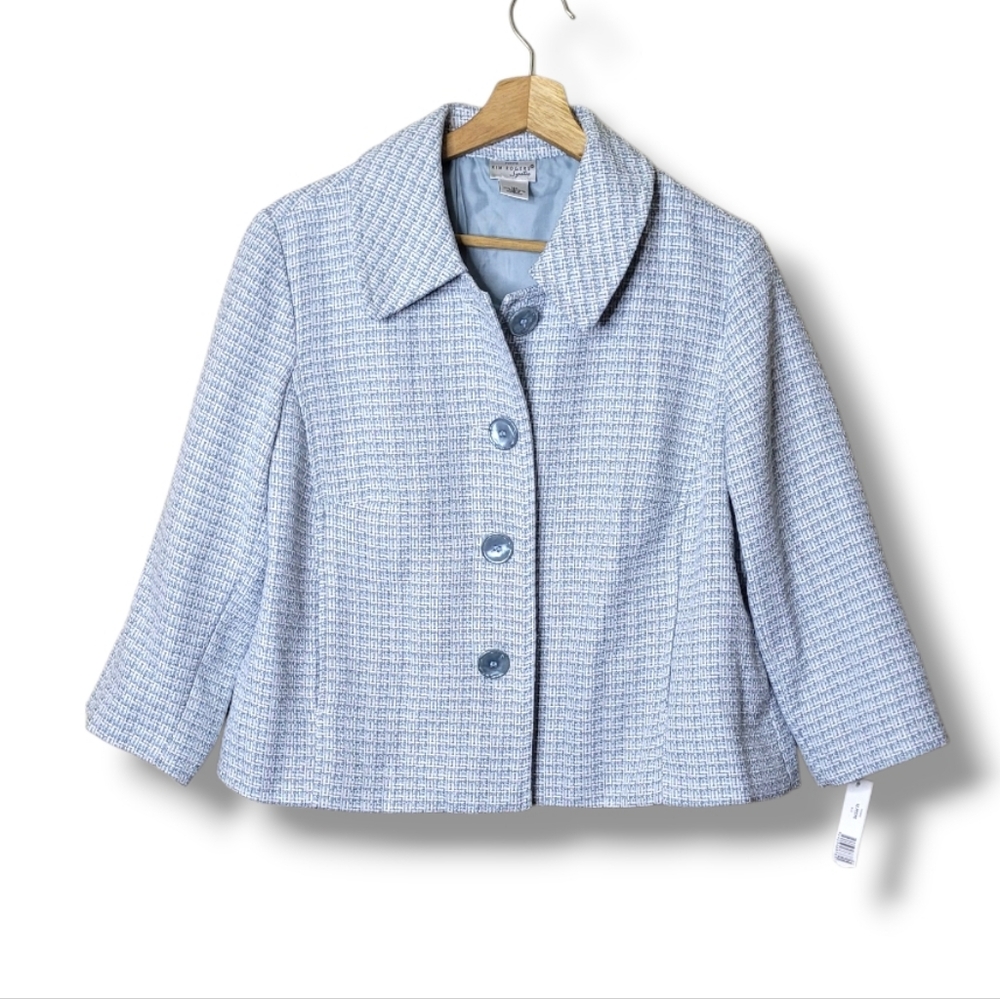 Kim Rogers Tweed Petite Blazer Size 12P Light Blue Lined NWT